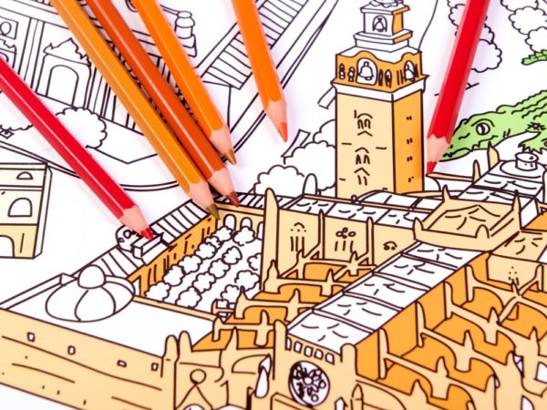 mapa de Sevilla pintando un detalle de las setas