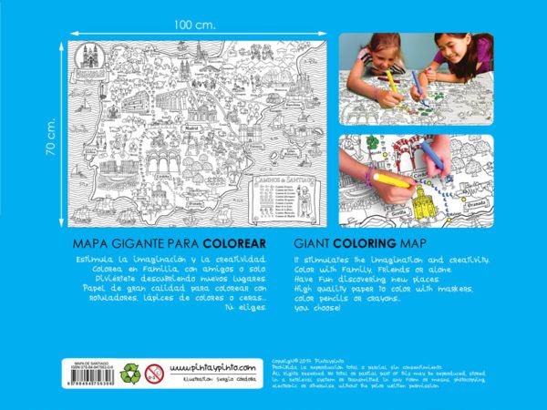 Back cover of the giant coloring map of the Way of Saint James.