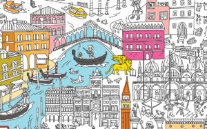 Detail of Rialto bridge in the giant coloring map of Venice by Pinta y Pinto