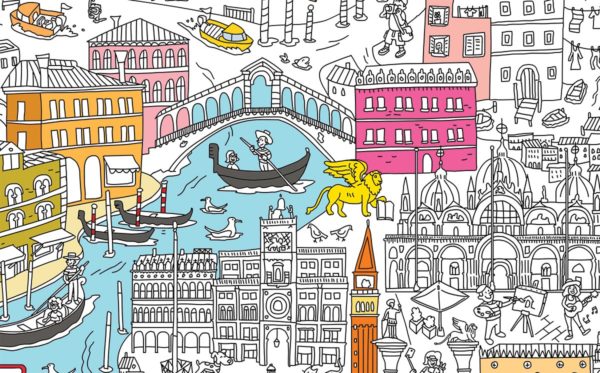 Detail of Rialto bridge in the giant coloring map of Venice by Pinta y Pinto