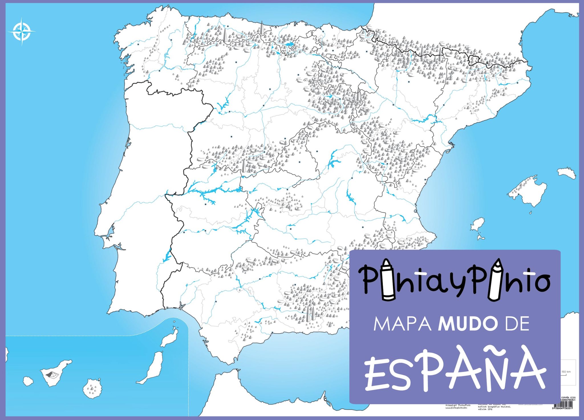 Blank map of Spain 100cm x 70cm + interactive Pinta y Pinto