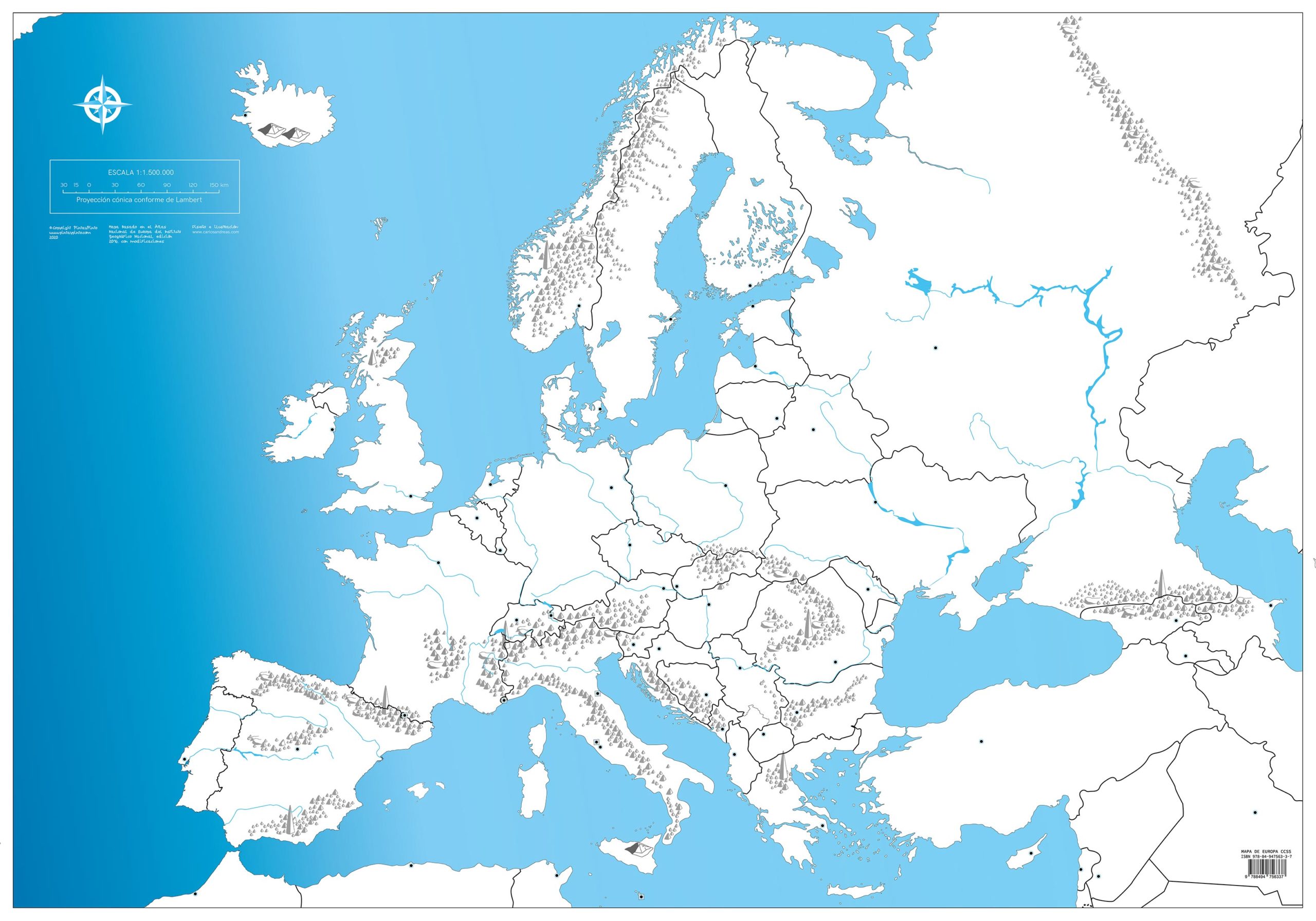Pack mapas mudos España + Europa + Mundi