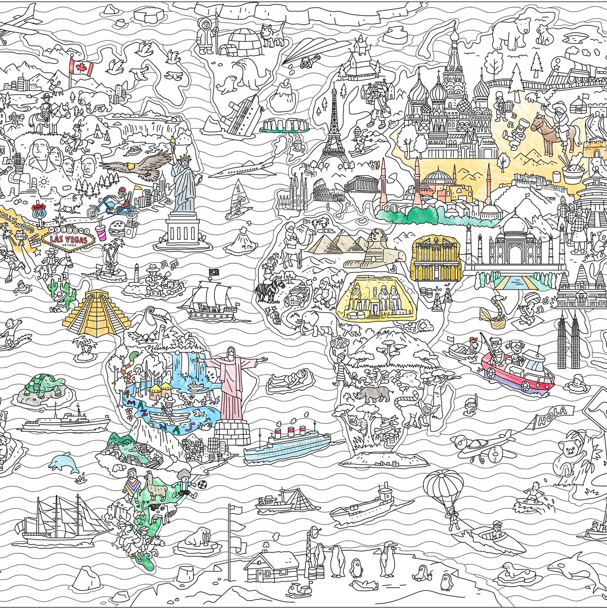 central view of Colouring map of wonders of the world.
