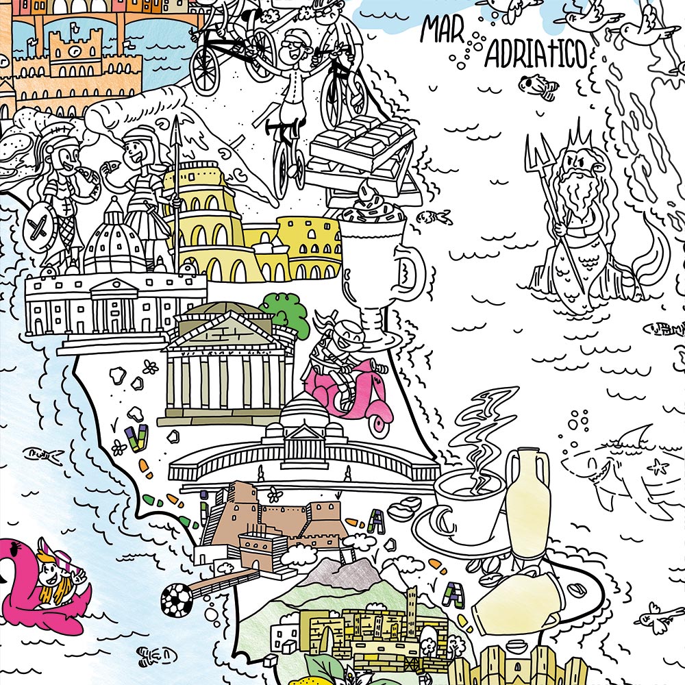 Imagen del centro de Italia en el mapa gigante para colorear de Pinta y Pinto