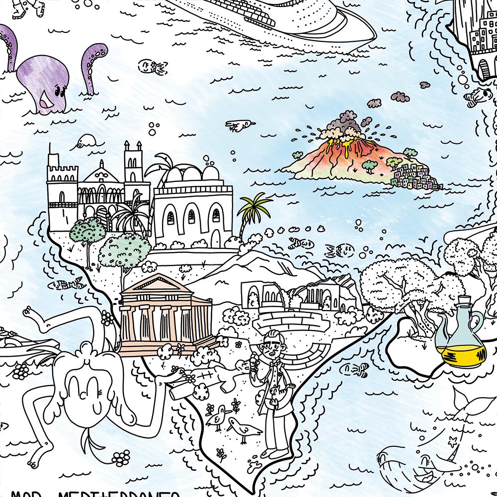 Stromboli y Sicilia en el mapa para colorear