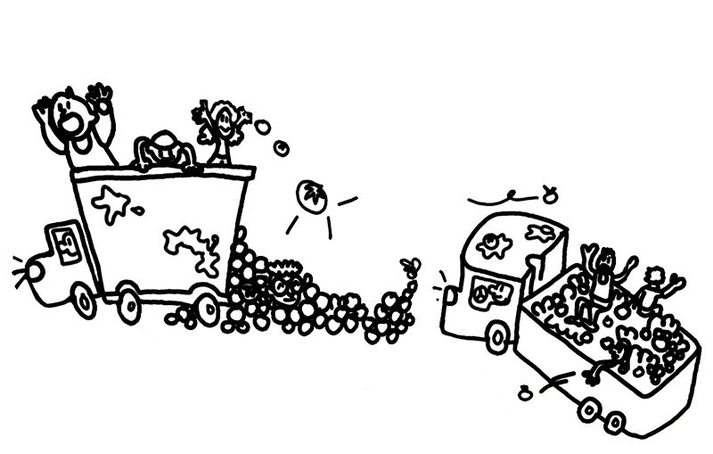 Illustrazione della festa della Tomatina sulla mappa della Spagna di Pinta y Pinto.