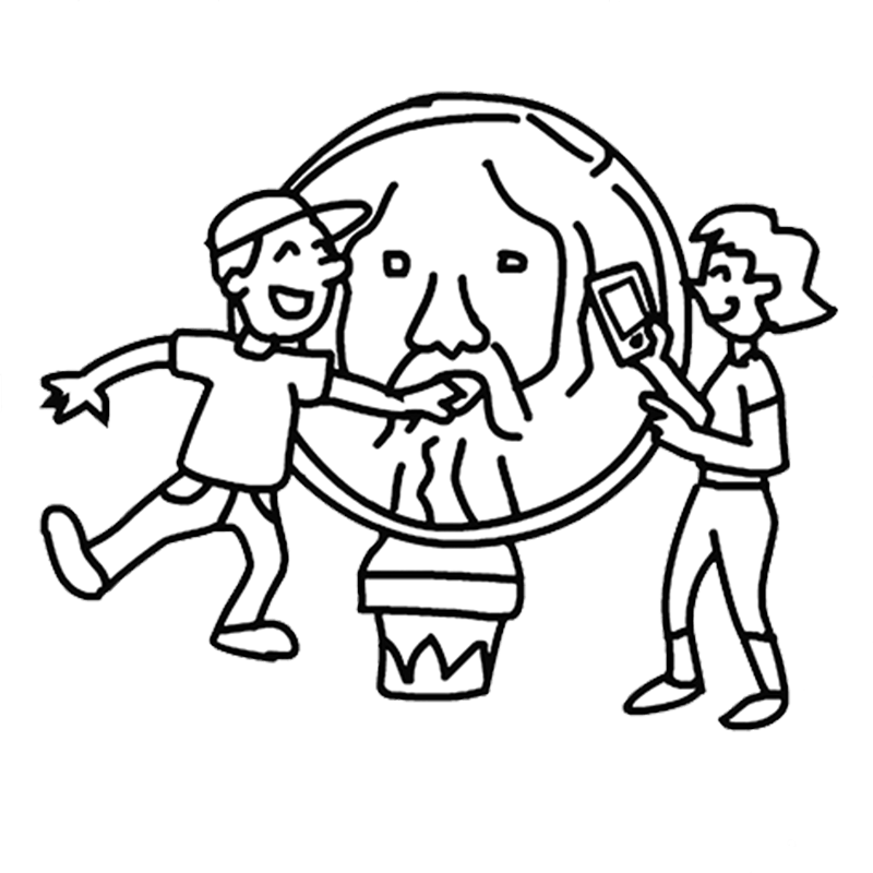 Illustrazione di un bambino che si avvicina alla bocca della verità di Roma.