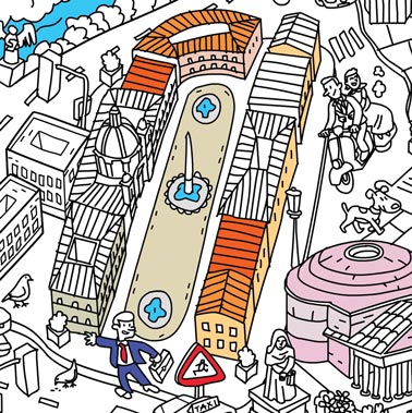 Illustrazione di Piazza Navona sulla mappa di Roma da colorare di Pinta y Pinto.