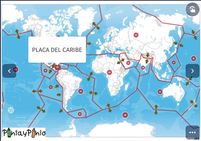 mappa interattiva del mondo con spiegazione delle placche tettoniche.