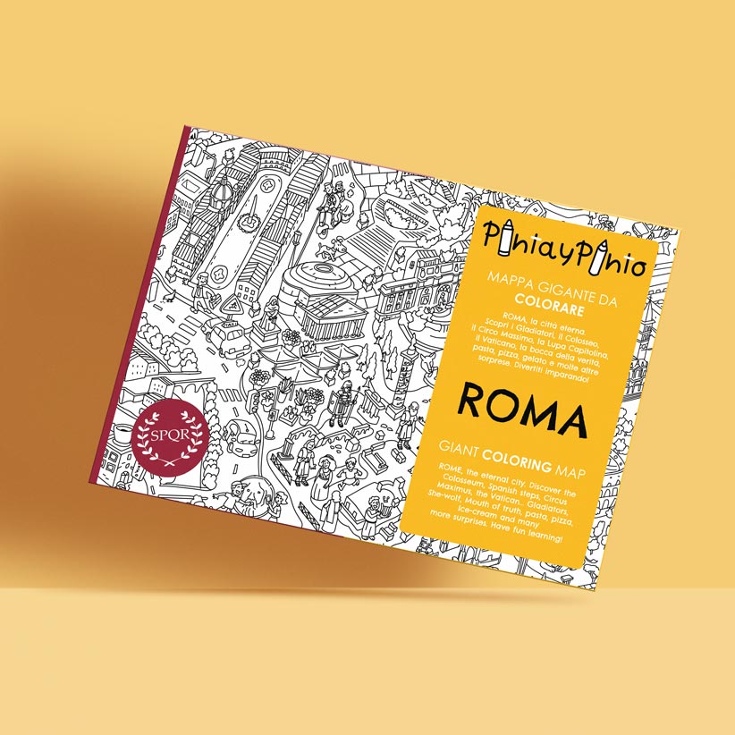 Copertina della gigantesca mappa di Roma illustrata a mano e colorata da Pinta y Pinto.