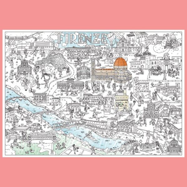 mappa di Firenze da colorare con alcune aree dipinte su sfondo rosa