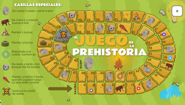 tabellone del gioco online con domande sulla preistoria.