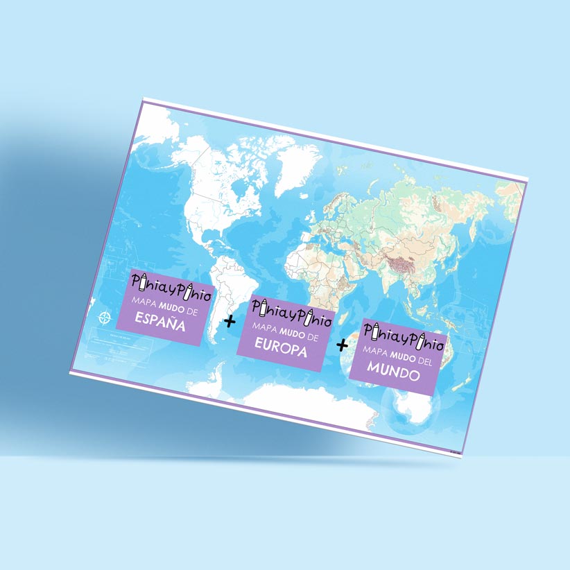 pack di mappe giganti mute della Spagna, dell'Europa e del mondo da colorare