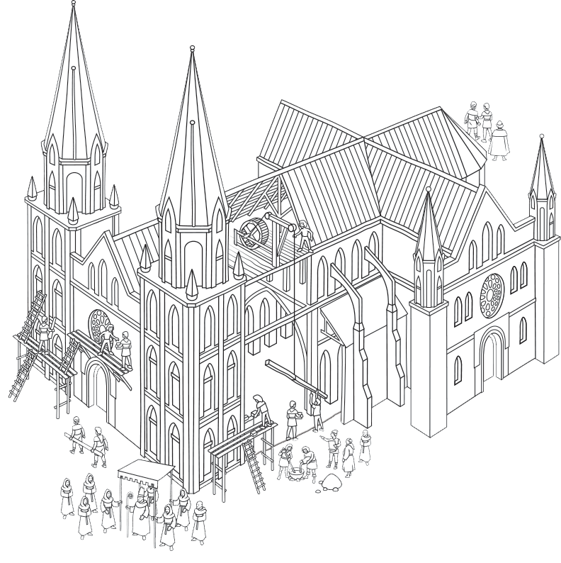 Illustration of a Gothic cathedral representative of the Middle Ages.