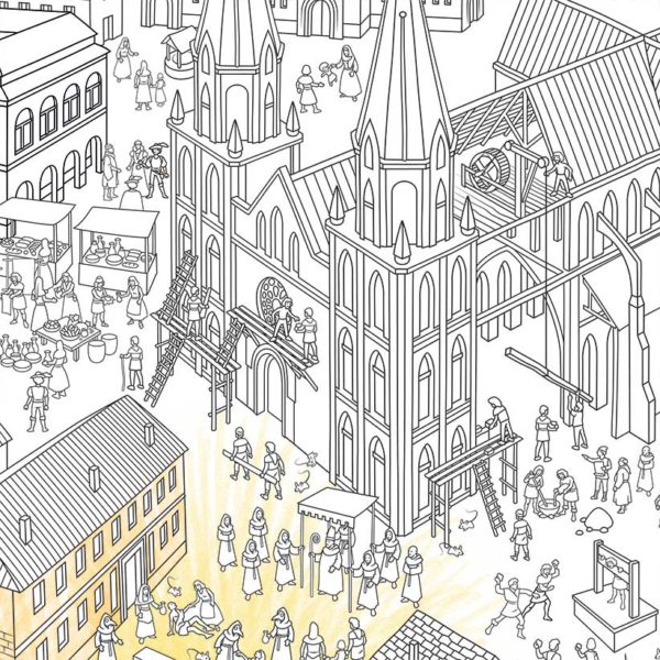 Illustration of a Gothic cathedral representative of the Middle Ages.
