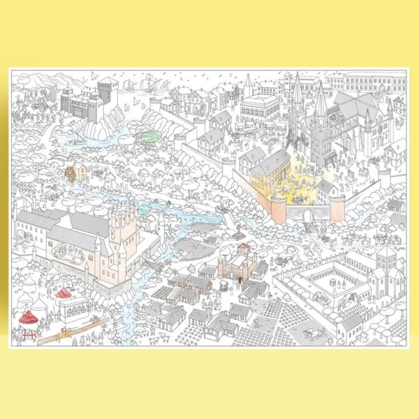 map of the middle ages to colour on a yellow wall.